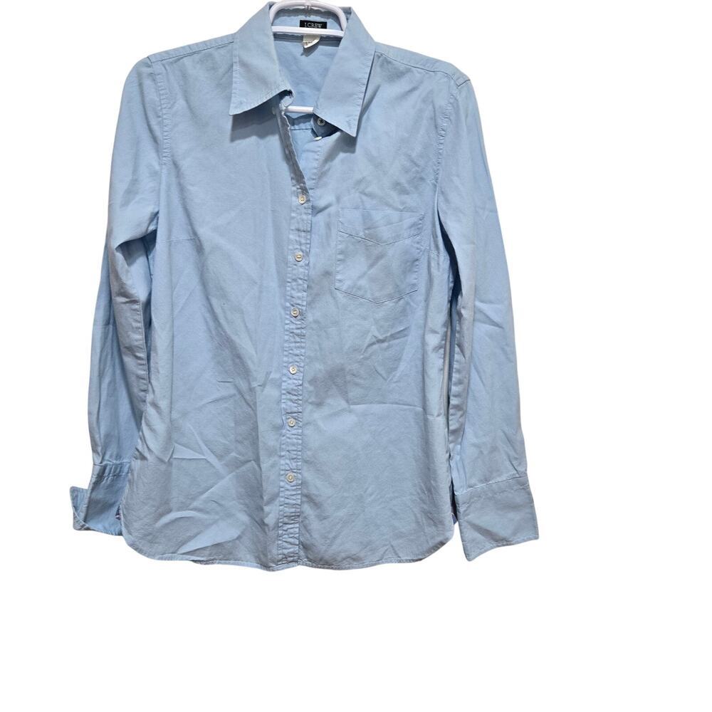 J.Crew Small Blue Button Front Shirt Preppy Office Cotton